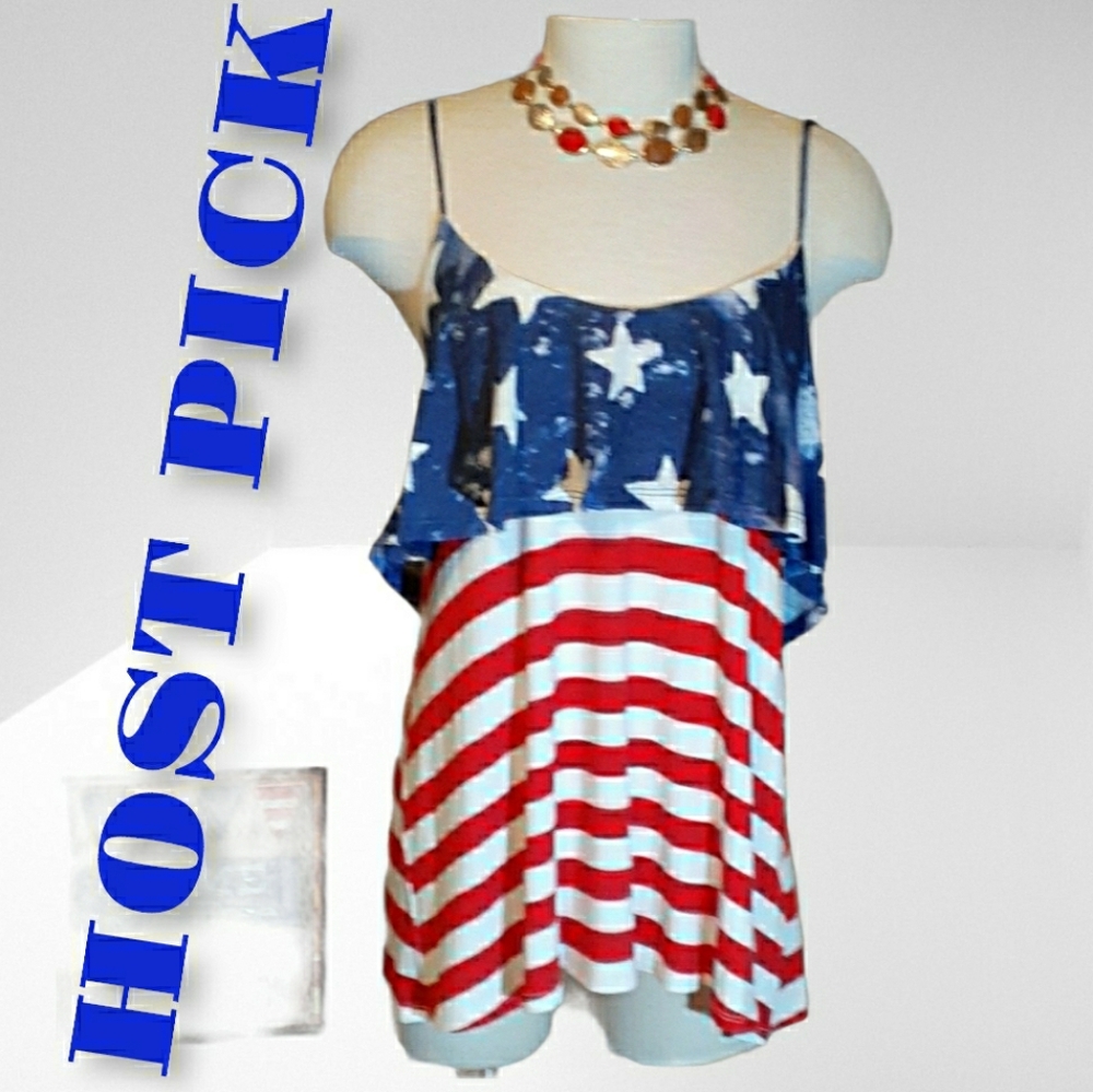 Spaghetti strap patriotic ruffle top tank, NWT